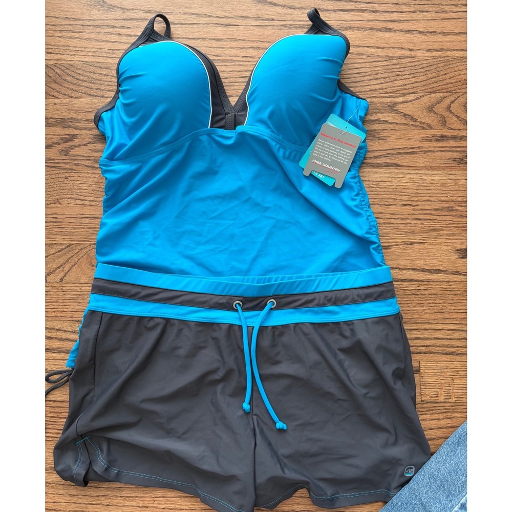 Free Country Womens 2 Piece Tankini Swimsuit Set Blue Gray XXL 18 SA51190S1
